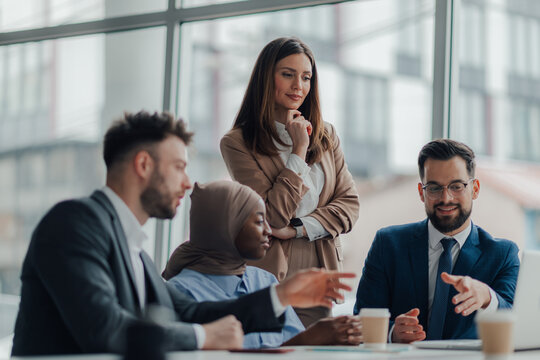 Business team discussing strategy during office meeting