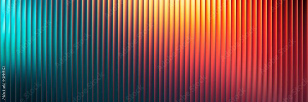 Poster bright vertical ribbed fractal glass texture with warm and cool tones blend in colorful gradient. vi