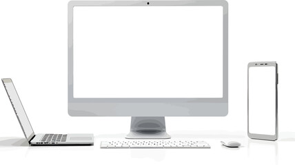 White computer screen mockup laptop and smartphone for website design and app presentation template design