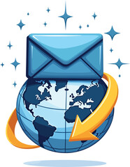 Email marketing global reach concept with envelope and globe for business worldwide connection and communication