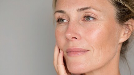 Portrait of Mature Woman with Natural Skin Texture and Wrinkles