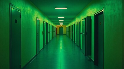Empty, fluorescent-lit corridor