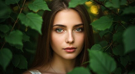 Portrait of a young woman with fair skin and green eyes