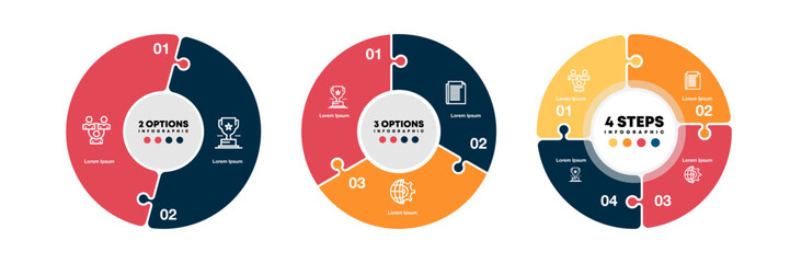 Vector circle arrows puzzle infographic, cycle diagram, presentation chart. Business concept with 2 3 4 options, parts, steps, processes. Vector Eps