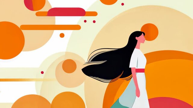 A vibrant young woman takes charge in a charming illustration, set against a minimalist backdrop.