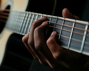 Guitar Player, Fingerstyle, Skill, Hand Playing Acoustic Guitar String Close-Up in Low Light Setting
