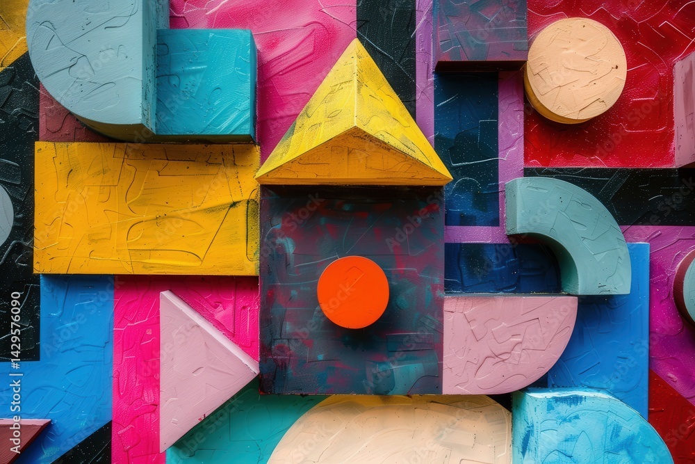Poster vibrant geometric pattern creates a captivating visual experience with layered cubes in various colo