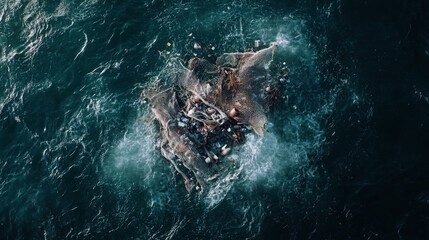  Trash island in ocean highlighting plastic pollution and ecological impact from marine litter and waste disposal