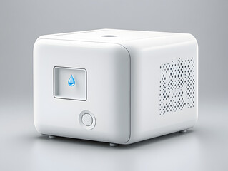 Modern White Cube Device With Water Drop Icon