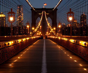 Obraz premium brooklyn bridge at dusk with glowing city lights,