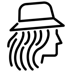 woman wear bucket hat outline icon. female avatar side black line illustration.