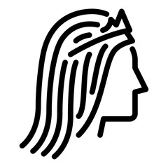 woman wear crown outline icon. female avatar side black line illustration.
