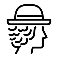 man wear bowler hat outline icon. avatar side black line illustration.