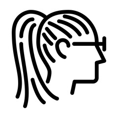 ponytail hairstyle woman wear sunglasses outline icon. female avatar side black line illustration.