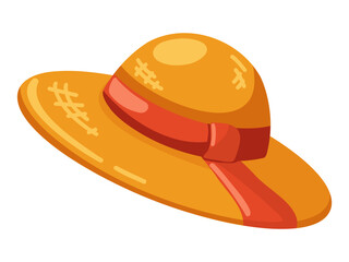Summer beach straw hat with red ribbon. Cartoon vector illustration on white background.