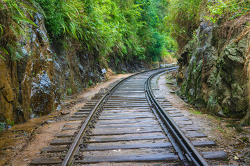 Fototapeta premium Close up of railway tracks, the way to Nine Arches Bridge, Ella, Sri Lanka