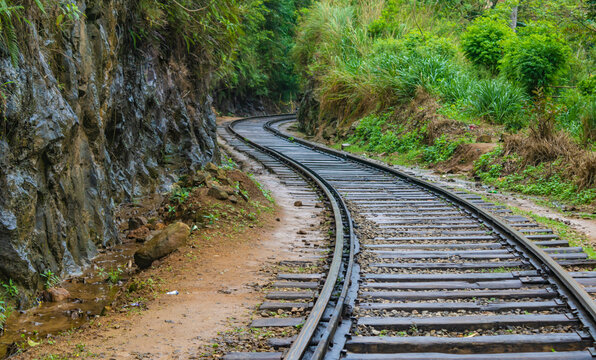 Close up of railway tracks,  the way to Nine Arches Bridge, Ella, Sri Lanka