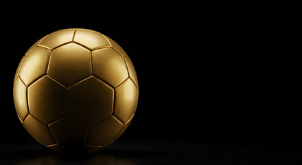 Fototapeta premium Golden Soccer Ball Against Black Background, Football, Sports, Award, Championship, Winner, Trophy.