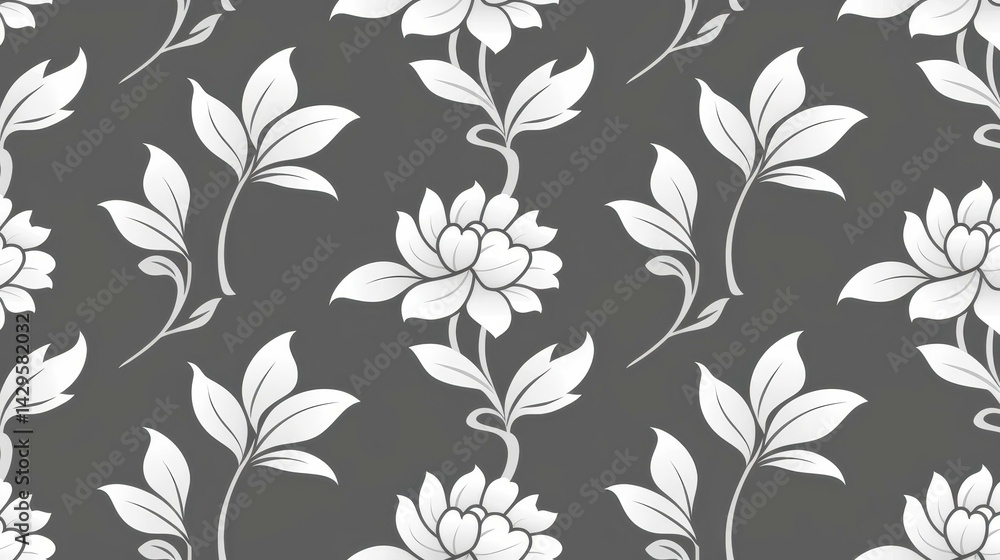 Poster this seamless vector pattern features a modern floral design with peonies and geometric shapes on a 