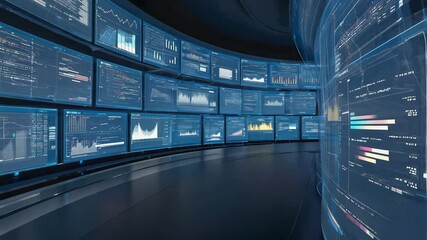 Scrolling data charts interface and artificial diagnostics glowing