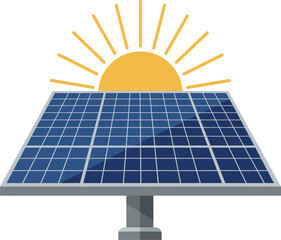 Solar panel with sun shining yellow rays renewable energy concept vector illustration 