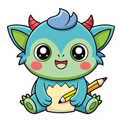 Cute monster with a pencil