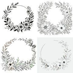 Floral Wreath Designs in Various Styles and Colors for Decoration  