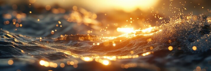 Water Sunlight. Sparkling Sunlight on Ocean Waves in Golden Sundown Atmosphere