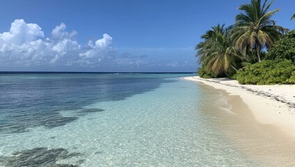 Pristine beach with turquoise water and palm trees