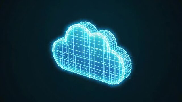 Spinning cloud storage icon made of particles animated