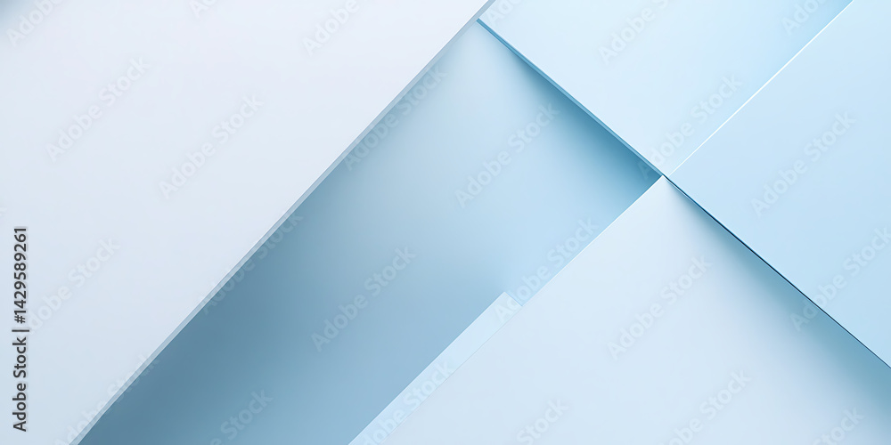 Poster light blue and white background with geometric shapes, a light gray gradient in the upper left corne