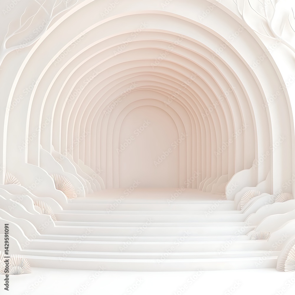 Poster abstract white archway tunnel with soft lighting and subtle depth