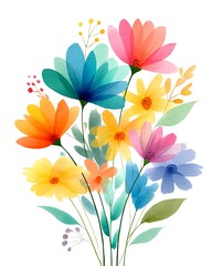 Obraz premium Vibrant watercolor bouquet of colorful wildflowers with paint splashes