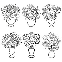 Vase Flower Coloring Page Floral Line Art Illustration