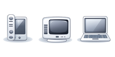 Four icons for web design, two of them should be mobile devices (e.g., smartphones or tablets) and the other one is a laptop or computer monitor.