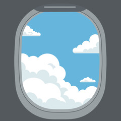 Airplane window view with blue sky and white clouds vector illustration landscape orientation 