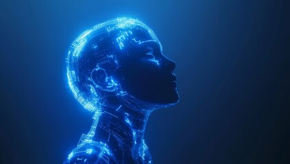 Futuristic head, glowing lines, digital portrait