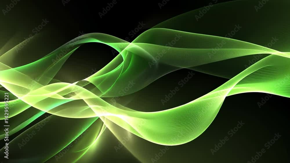 Poster abstract green wave design smooth flowing lines and gradients creating motion and energy for tranqui