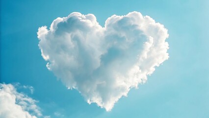 A perfectly formed white cloud shaped like a heart floats in a clear blue sky, symbolizing love, romance, nature, weather, sky, emotion, peace, and the beautiful natural occurrence of a heart-shaped c