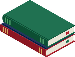 Stack of green and red hardcover books in vector illustration style with simple design 
