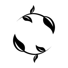two black leaves with a branch in the shape of a circle on a white background. eco logo. leaf logo