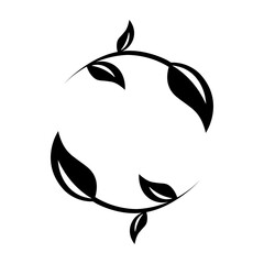 two black leaves with a branch in the shape of a circle on a white background. eco logo. leaf logo