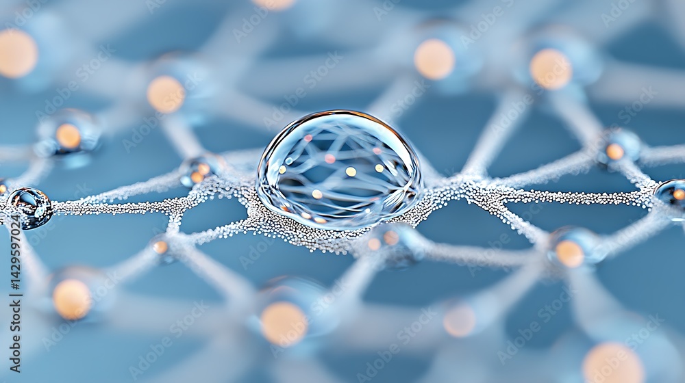 Aufkleber abstract network visualization: blue and white sphere connected to nodes