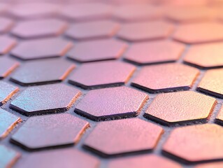 Close Up of Hexagonal Metal Pattern with Subtle Rainbow Hues