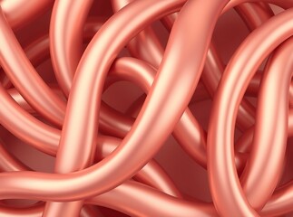 Interwoven Rose Gold Tubes Creating a Smooth and Shiny Abstract Pattern for a Luxurious Metallic Aesthetic