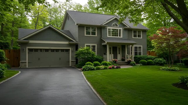Traditional suburban home with double garage and driveway