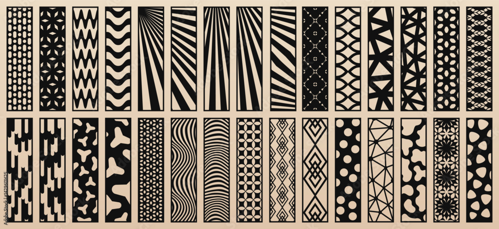 Poster big vector set of 30 templates for laser cut, cnc, plotter. unique design with abstract geometric pa