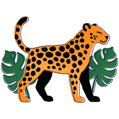 vector illustration of a jaguar with Adam's rib leaf