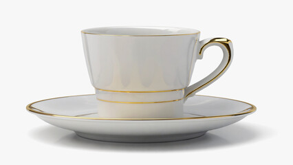 Fototapeta premium Elegant white teacup and saucer with gold accents, perfect for a special coffee or tea moment.