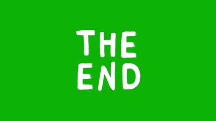 White “THE END” in a chunky hand-drawn style, animated over a green chroma key background. A clean and adaptable outro animation for educational content, vlogs, and creative projects.